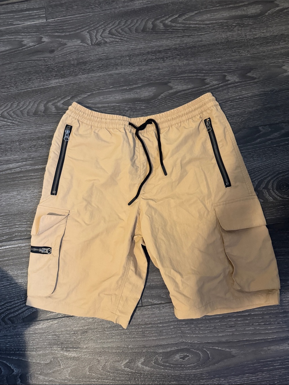 Buffalo David Bitton Men's Tan Cargo Shorts with Black Zippers